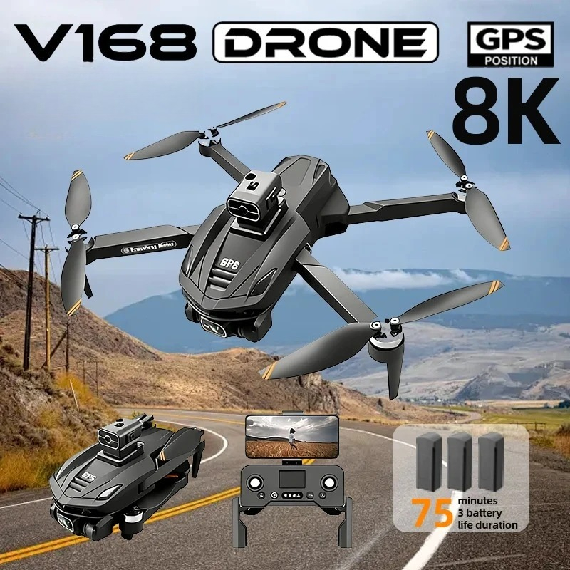 Drone Ae Rc - オリジナルV168 GPS搭載プロフェッショナルドローン。8K HD空撮カメラ、5G Wi-Fi、ブラシレスモーター、障害物回避機能、折りたたみ式RCクアッドコプター。
